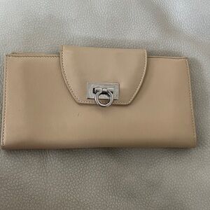 Ferragamo Beige Leather Gancini Lock Wallet
